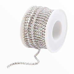 1 Yard SS6 Crystal AB Silver Metal Chain Rhinestone Banding
