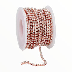 1 Yard SS6 Crystal Rose Gold Metal Chain Rhinestone Banding