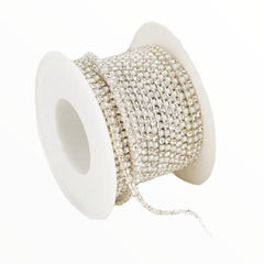 1 Yard SS6 White Pearl & Crystal Silver Metal Rhinestone Chain Banding