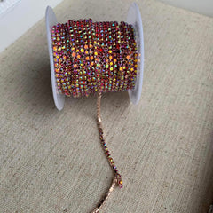 1 Yard SS6 Red AB Champagne Gold Metal Rhinestone Chain Banding