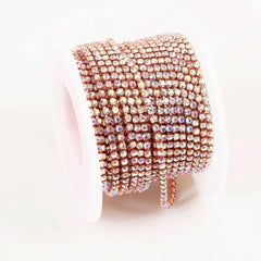 1 Yard SS6 Crystal AB Rose Metal Chain Rhinestone Banding