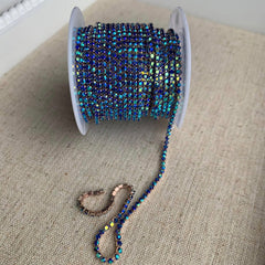 1 Yard SS6 Sapphire AB Champagne Gold Metal Rhinestone Chain Banding