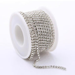 10 Yard Roll SS6 Silver Crystal Metal Chain Rhinestone Banding
