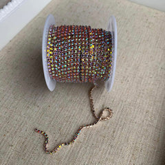 1 Yard SS6 Topaz AB Champagne Gold Metal Chain Rhinestone Banding