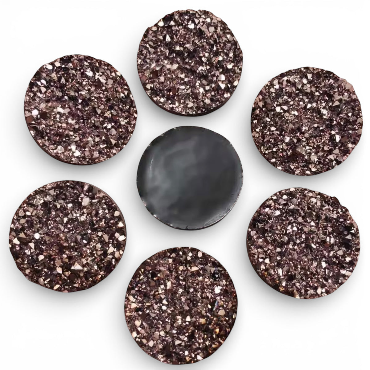 20mm Rose Gold AB Faux Druzy Round, Glue On, Resin Gem
