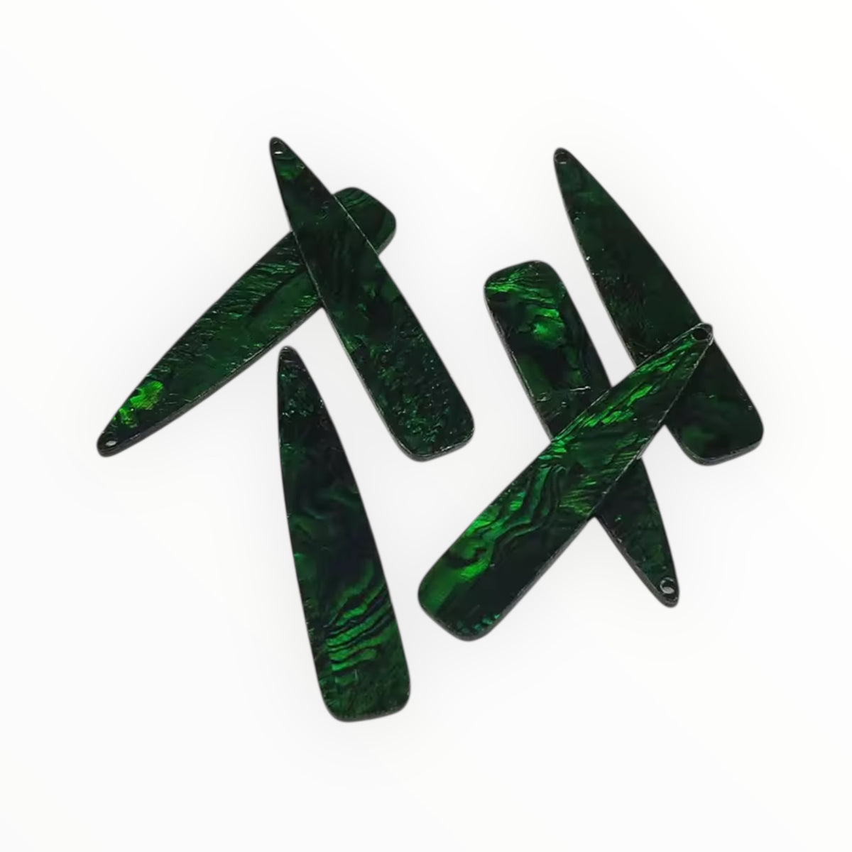 12*54mm Green/Black Abalone Shell Long Teardrop, One Hole Sew On, Shell on Acrylic Gem