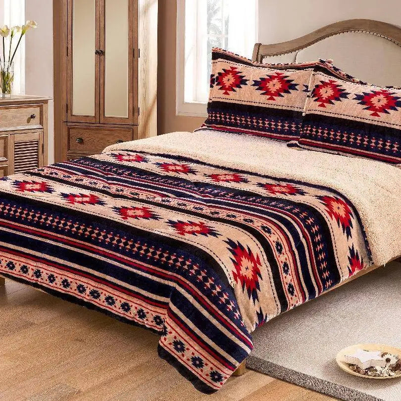 King Size Sherpa Lined 3-Piece Blanket Set