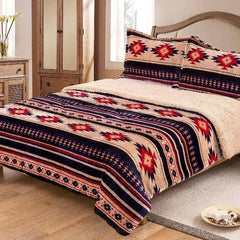 King Size Sherpa Lined 3-Piece Blanket Set