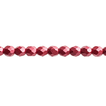 Czech Fire Polished Beads Strung 4mm Pearl Pastels Raspberry Red 45pcs