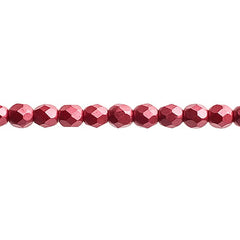 Czech Fire Polished Beads Strung 4mm Pearl Pastels Raspberry Red 45pcs