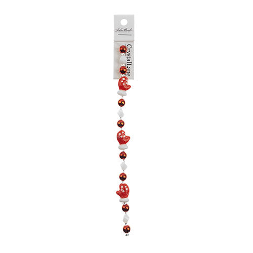 Crystal Lane DIY Designer Holiday 7″ Bead Strand – Red Mittens (Lampwork Red & White Mix)