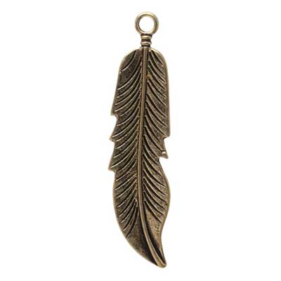 Pendant – Feather 44×11mm Antique Gold (LF/NF)