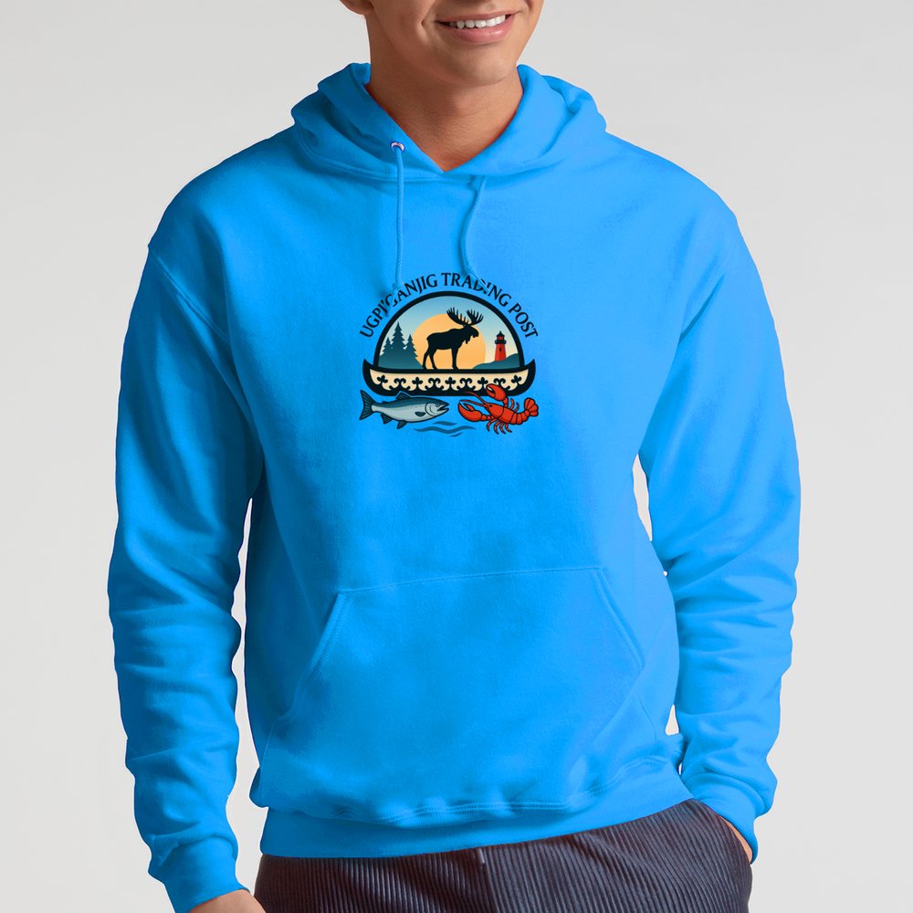 JERZEES® NuBlend® Midweight Hoodie – Heat-Pressed Ugpi’Ganjig Trading Post Logo (Blue)
