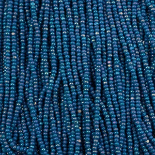 11/0 Charlotte Cut Preciosa Beads Opaque Blue Rainbow Strung