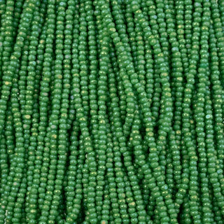 11/0 Charlotte Cut Preciosa Beads Opaque Green Rainbow Strung