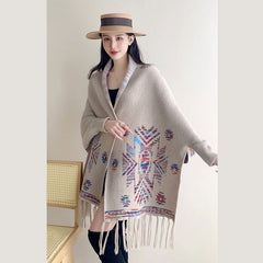 Indigenous Pattern Shawl – Pink & Camel
