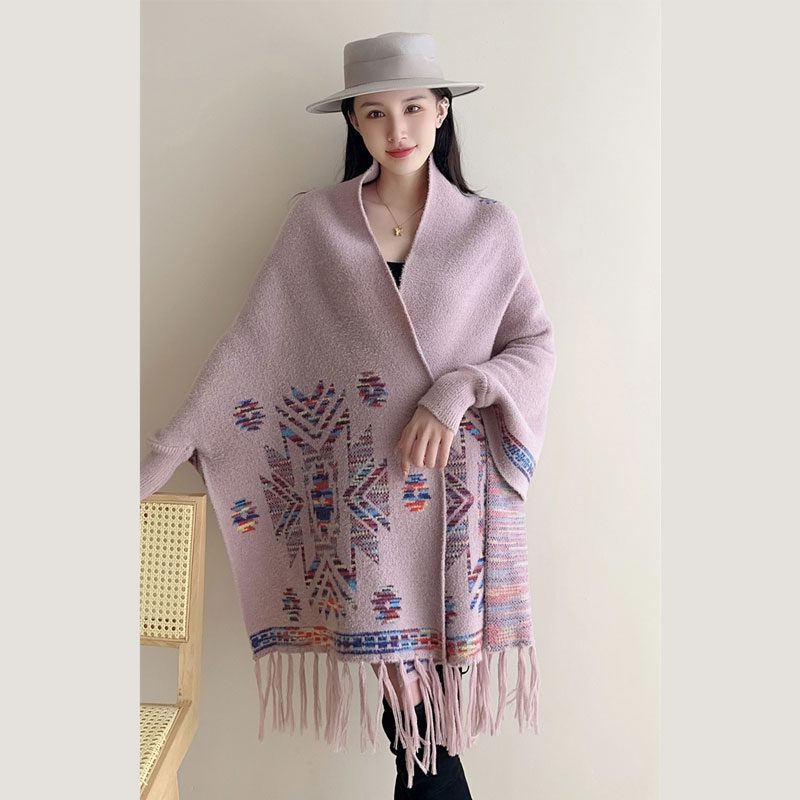 Indigenous Pattern Shawl – Pink & Camel