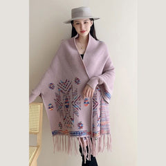 Indigenous Pattern Shawl – Pink & Camel