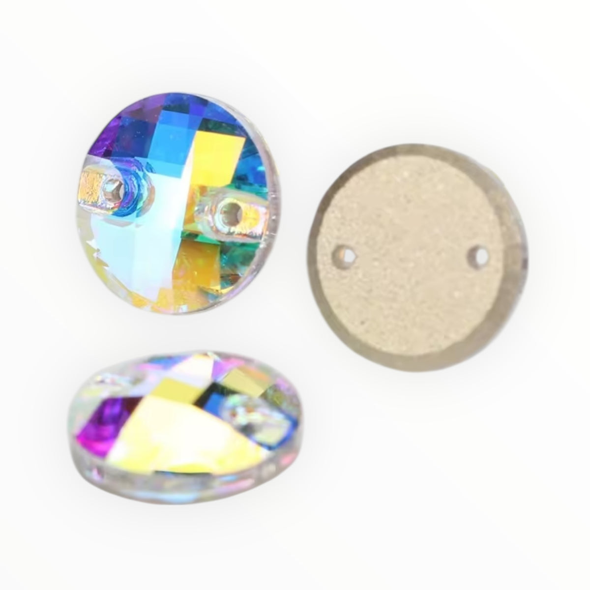 10mm Circular Mesh Crystal AB Glass Sewing Stones (Sold in Pairs)