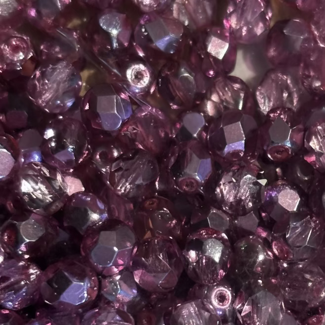lilac Metallic Ice 6MM Crystal  Fire Polished Czech Bead, Approx. 100 Beads (