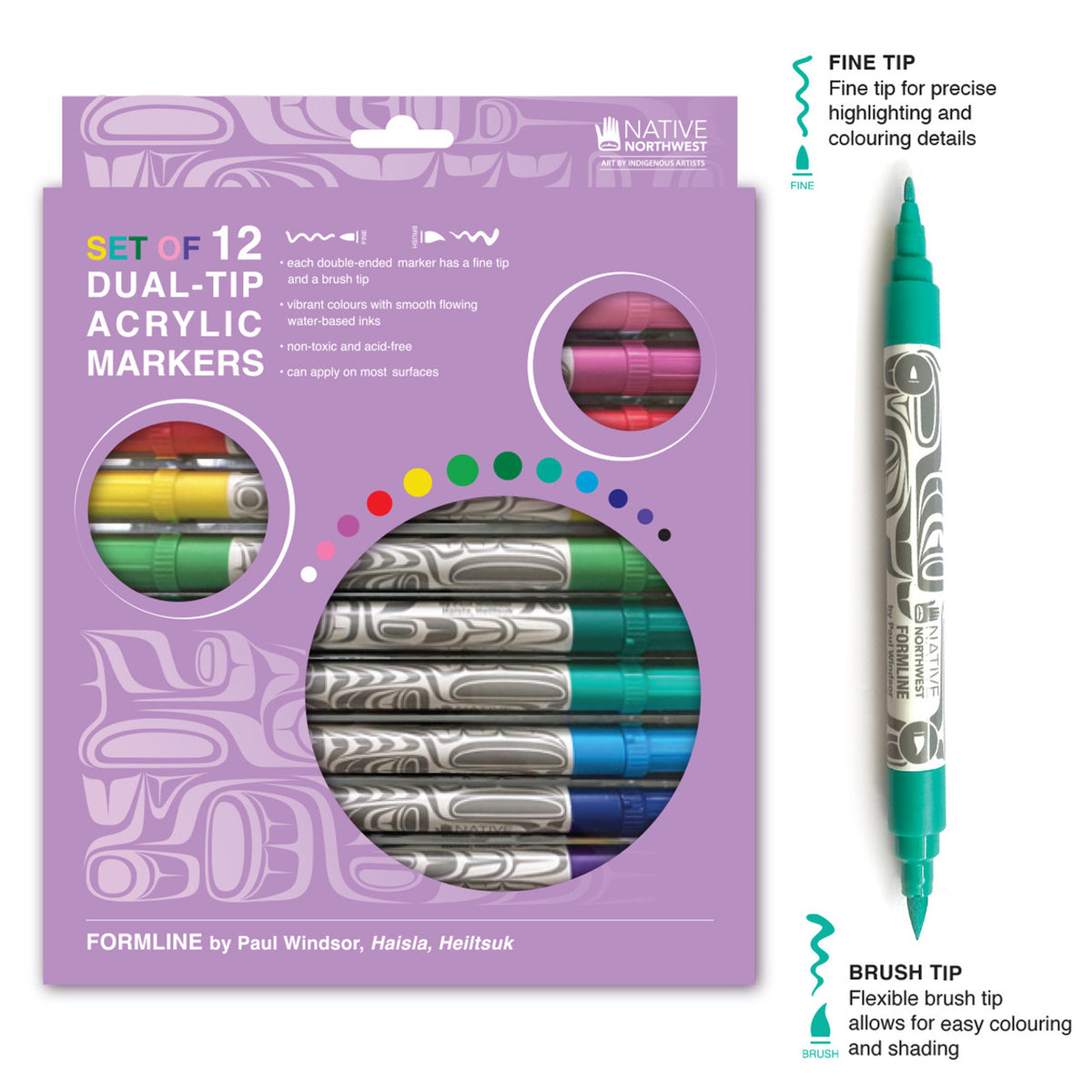 Dual-Tip Acrylic Felt Markers – Set of 12