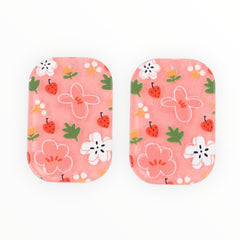 Strawberry & Flowers - Acrylic Cabochon - Rounded Rectangle