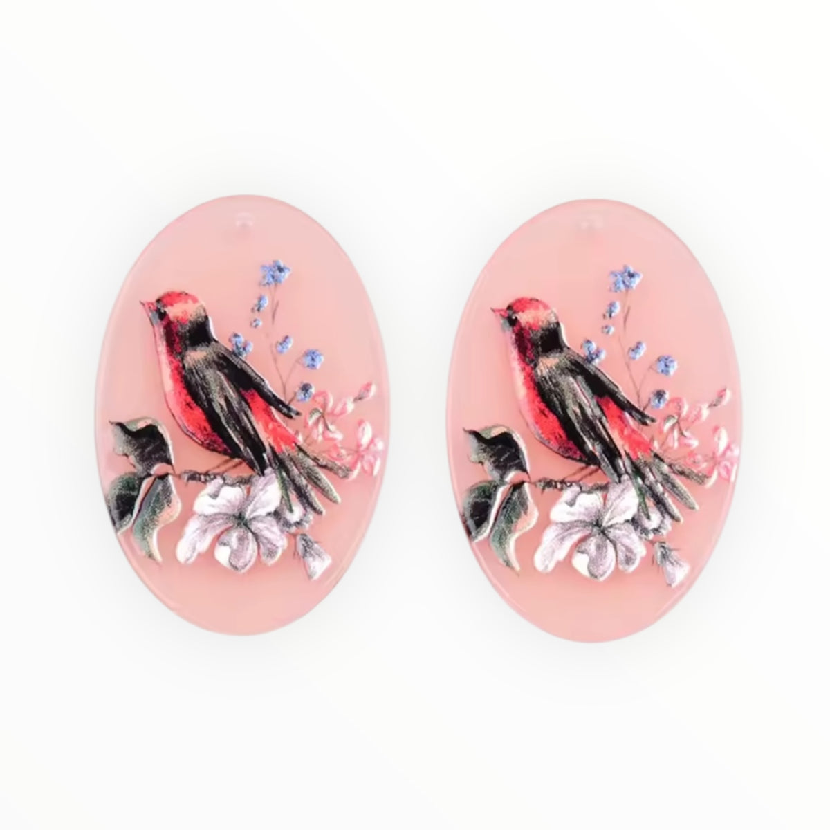 Pink Birds- Acrylic Cabochon - Oval