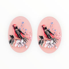 Pink Birds- Acrylic Cabochon - Oval