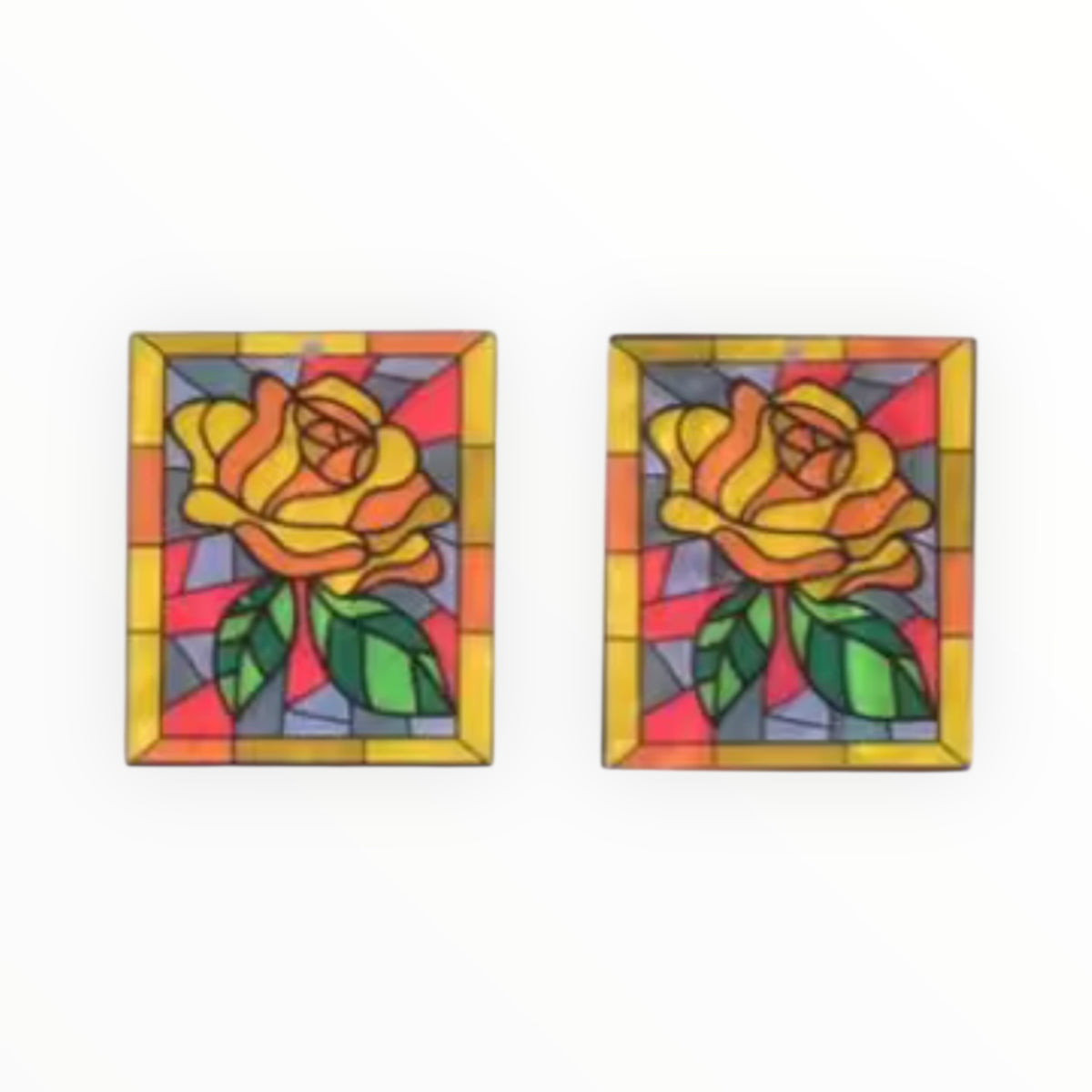 Stained Glass Yellow Roses (Rectangle) - Acrylic Cabochon