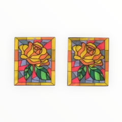 Stained Glass Yellow Roses (Rectangle) - Acrylic Cabochon