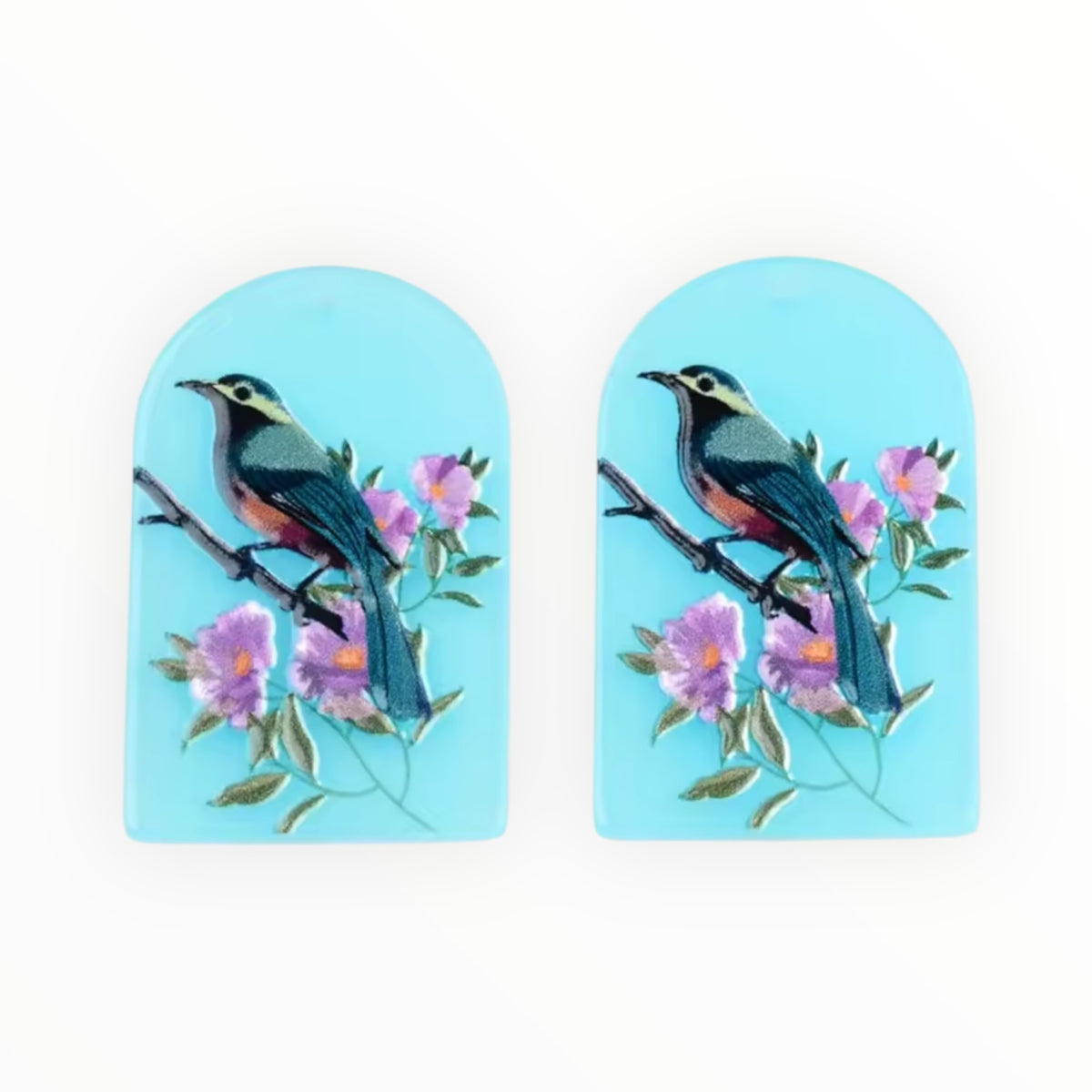 Blue Birds on Blue - Acrylic Cabochon - Rounded Rectangle