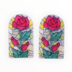 Stained Glass Red  Rose - Acrylic Cabochon