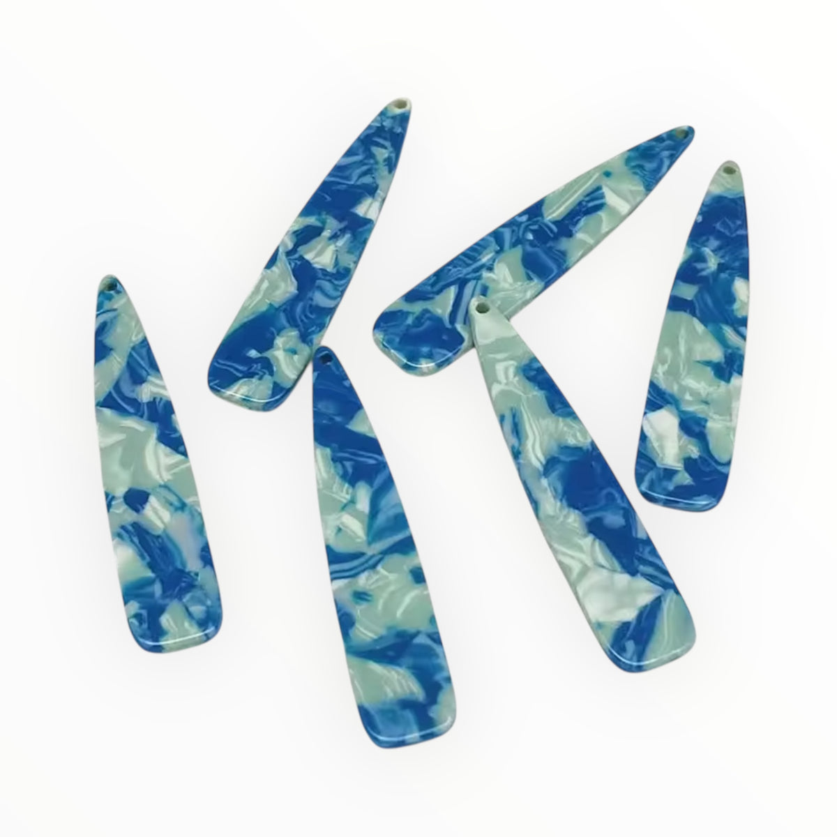 12×54 mm Marbled Long Teardrop, One-Hole Sew-On Acrylic Resin Gem (Sold in Pairs)