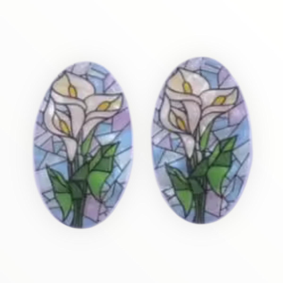 Stained Glass Calla Lillies Oval - Acrylic Cabochon