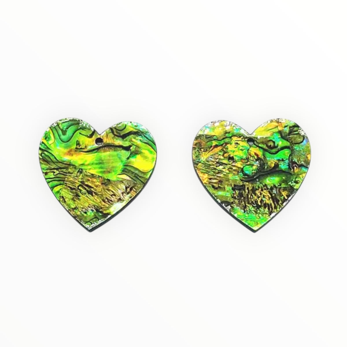 28×30 mm Yellow/Black Heart Abalone Shell Shape, One-Hole Sew-On Shell on Acrylic Gem (Sold in Pairs)