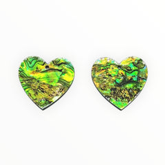 28×30 mm Yellow/Black Heart Abalone Shell Shape, One-Hole Sew-On Shell on Acrylic Gem (Sold in Pairs)