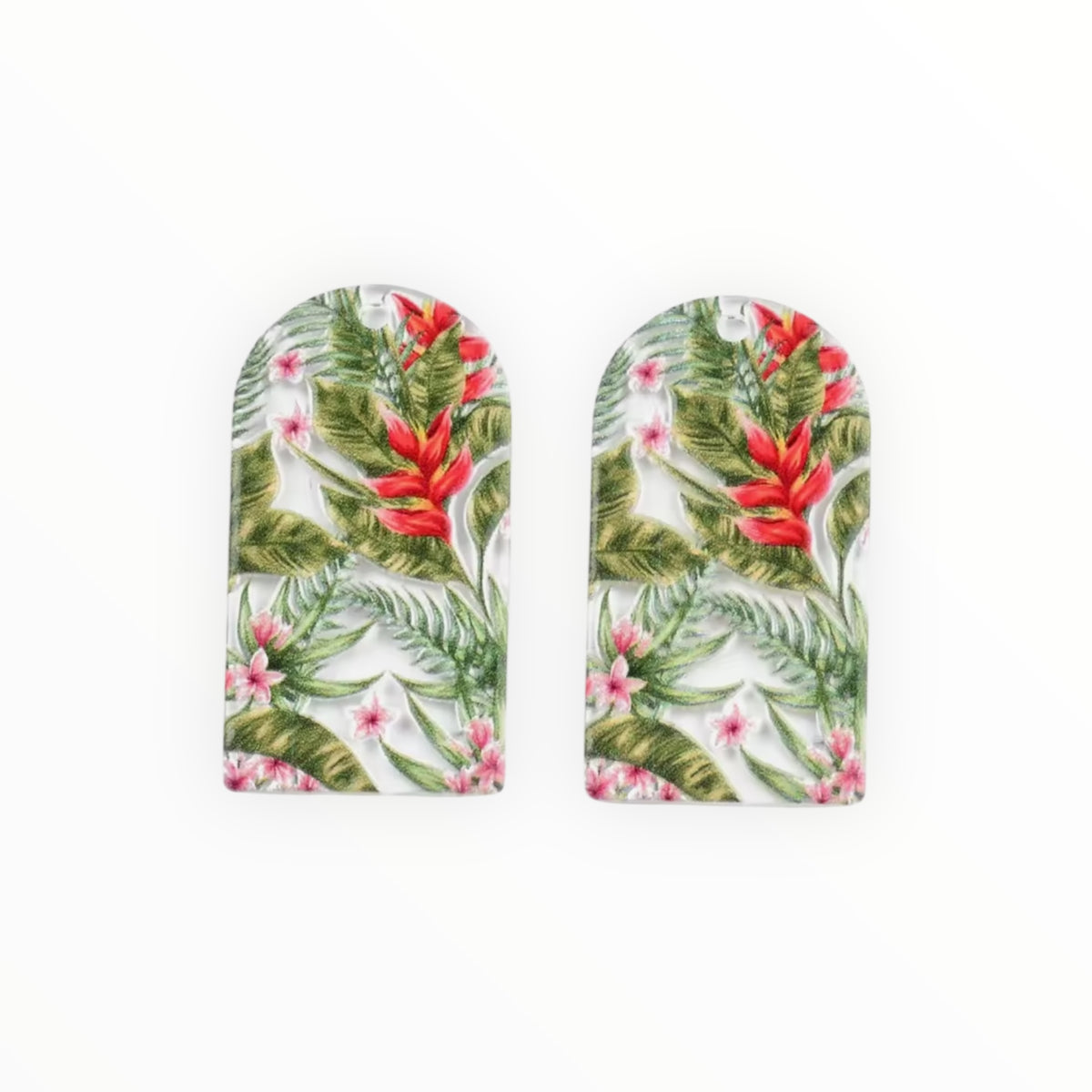 Ferns & Flowers - Acrylic Cabochon - Rounded Rectangle