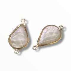 Shell Drop Connector – Abalone & White Shell with KC Gold Metal (22×11mm)