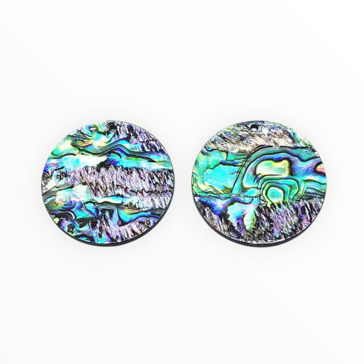 35 mm Abalone Shell Circle, One-Hole Sew-On Shell on Acrylic Gem (Sold in Pairs)