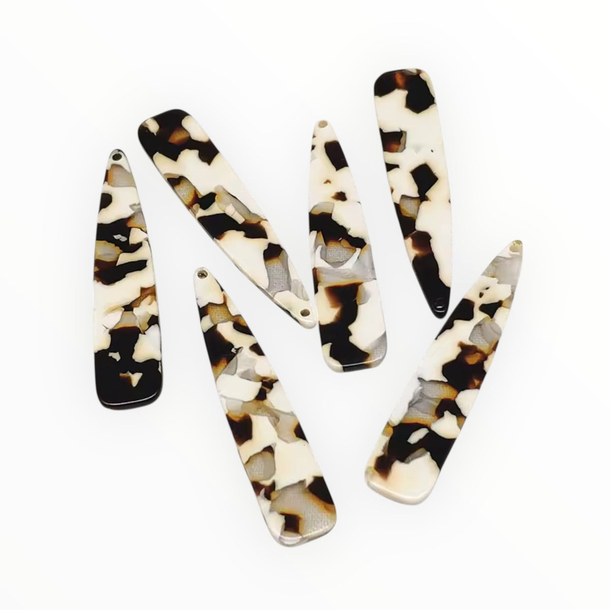 12×55 mm Brown & Cream Tortoise Long Teardrop, One-Hole Sew-On Acrylic Resin Gem (Sold in Pairs)