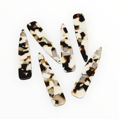 12×55 mm Brown & Cream Tortoise Long Teardrop, One-Hole Sew-On Acrylic Resin Gem (Sold in Pairs)