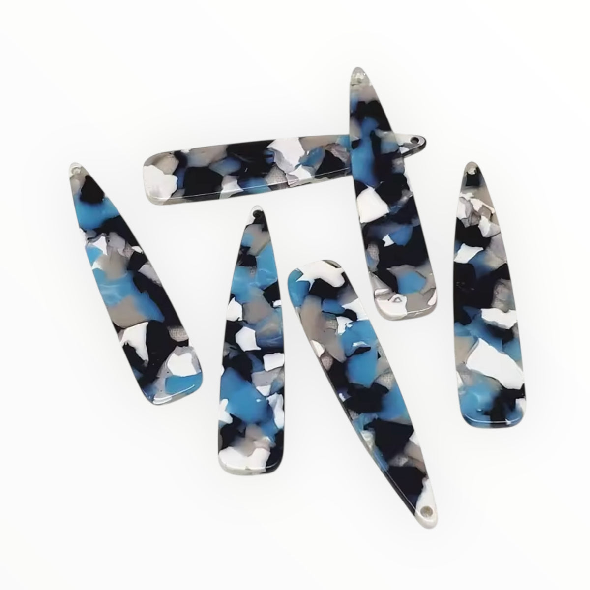 12×55 mm Blue & Black Tortoise Long Teardrop, One-Hole Sew-On Acrylic Resin Gem (Sold in Pairs)