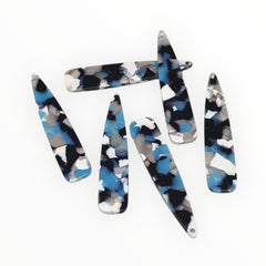 12×55 mm Blue & Black Tortoise Long Teardrop, One-Hole Sew-On Acrylic Resin Gem (Sold in Pairs)