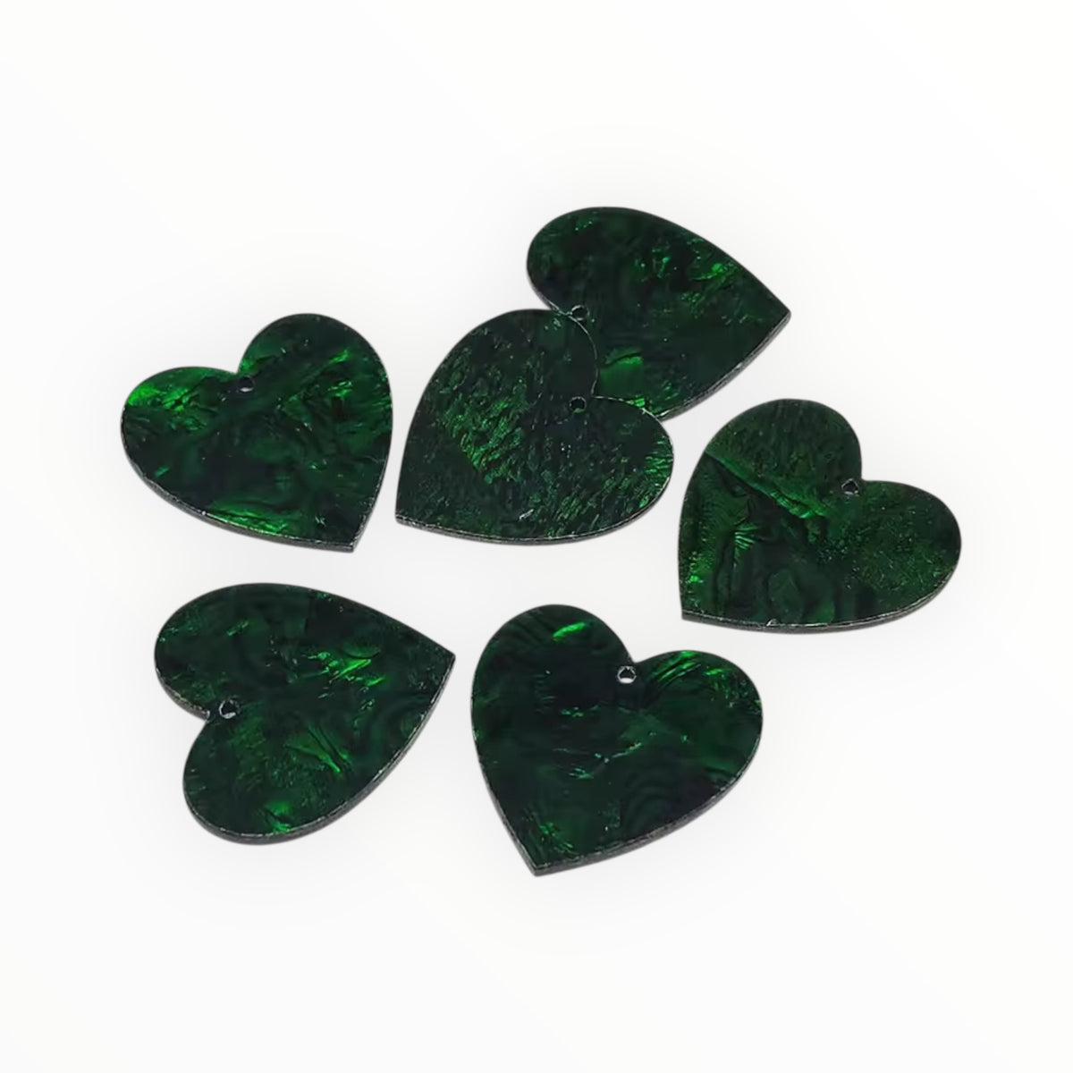 28×30 mm Green/Black Heart Abalone Shell Shape, One-Hole Sew-On Shell on Acrylic Gem (Sold in Pairs)