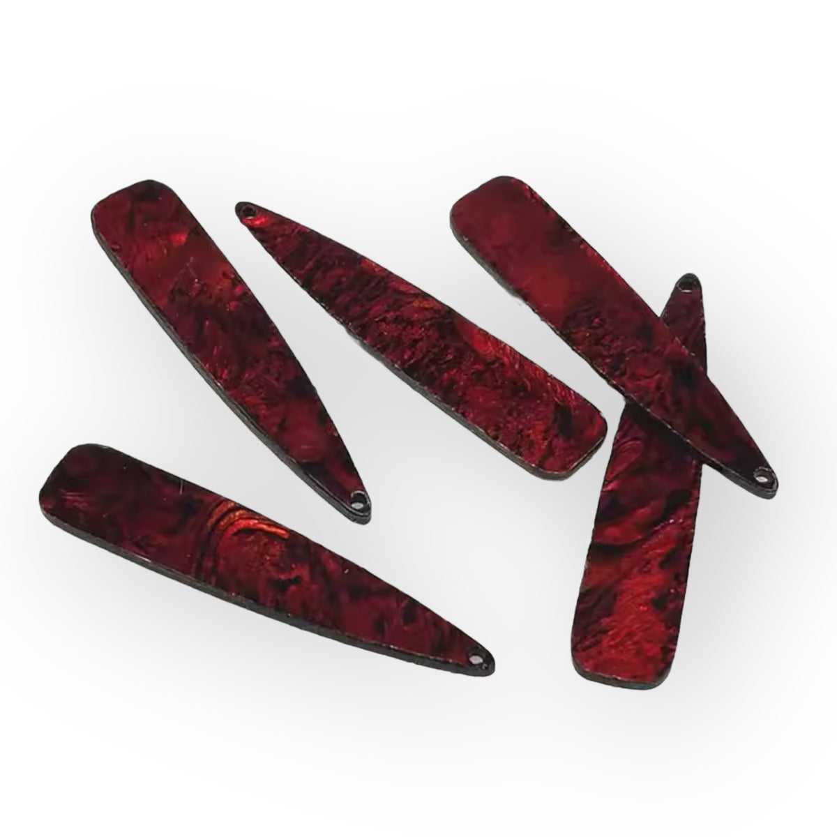 12*54mm Red/Black Abalone Shell Long Teardrop, One Hole Sew On, Shell on Acrylic Gem