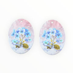 Blue Flowers with Pink Background  - Acrylic Cabochon - Oval