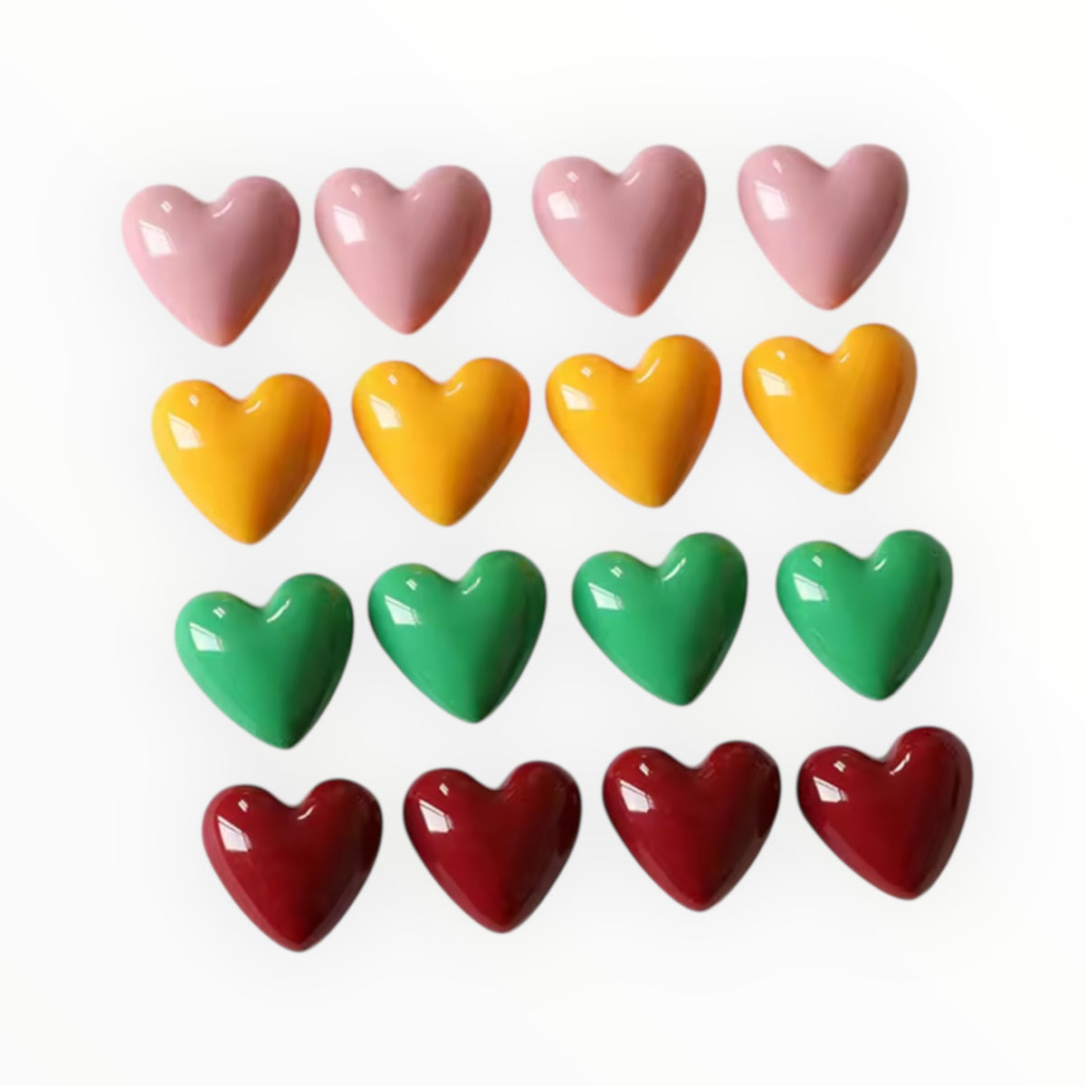 18mm Heart Shaped Gloss Resin Gems – Glue-On (Sold in Pairs)