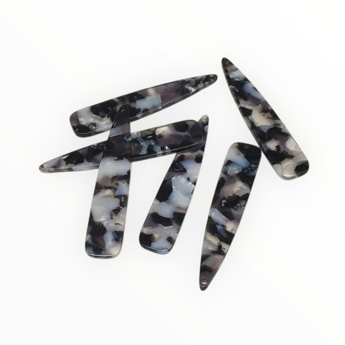 12×55 mm Black/Clear/White Tortoise Long Teardrop, One-Hole Sew-On Acrylic Resin Gem (Sold in Pairs)
