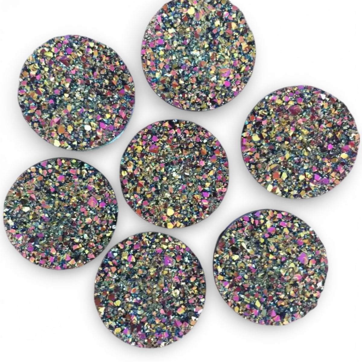 20mm Yellow/Pink AB Faux Druzy Round, Glue On, Resin Gem