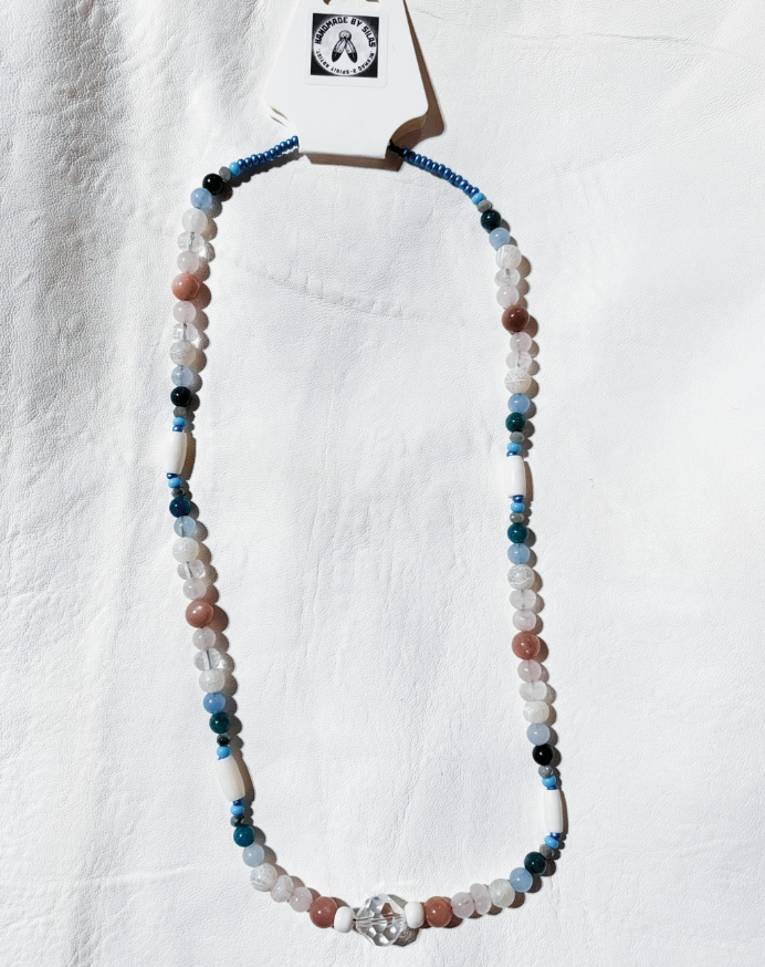 Silas - Natural Stone & Bone Necklace Trans Pride